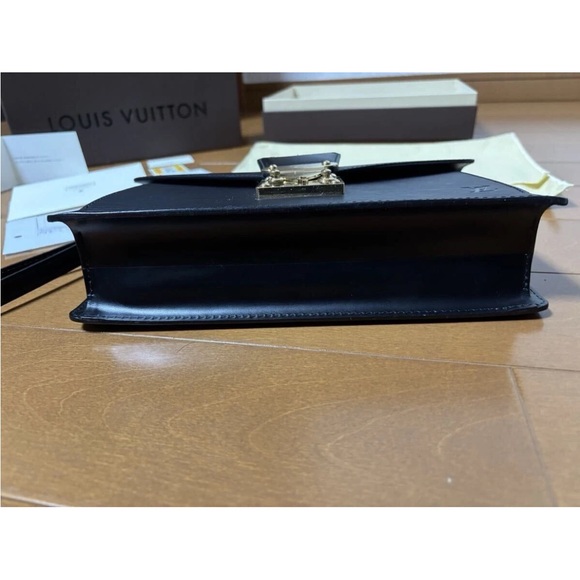 Louis Vuitton Black Leather Clutch with Gold Clasp - Picture 6 of 11